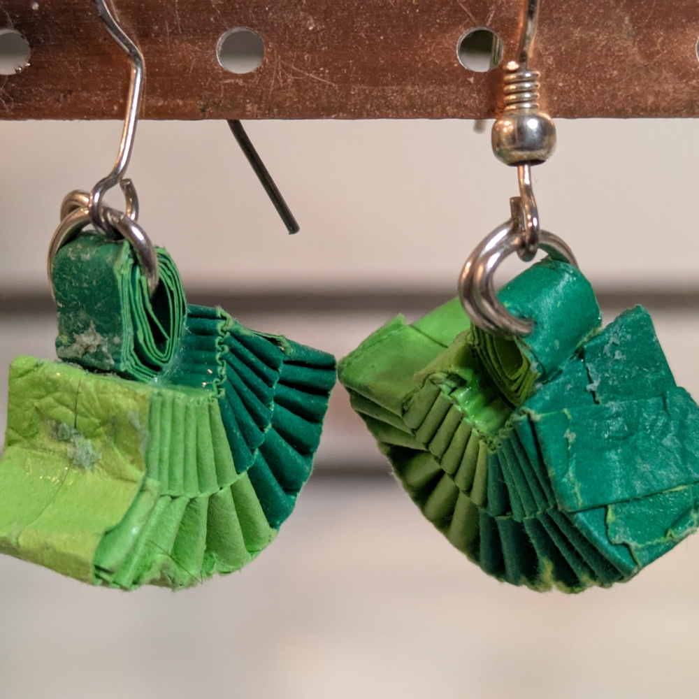 Handcraft Quilling Paper Earrings Green Spring Summer Christmad Jewelry